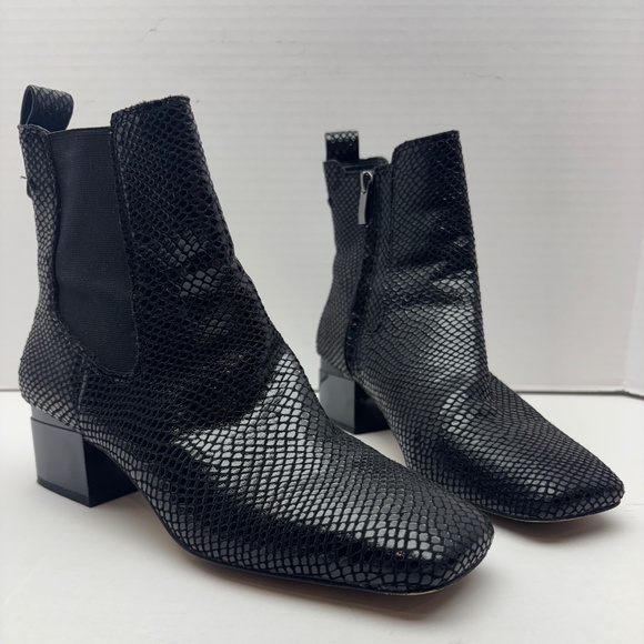 Franco Sarto Faux Snake Skin Black Block Heel Zip Up Boots 7 - Picture 1 of 10
